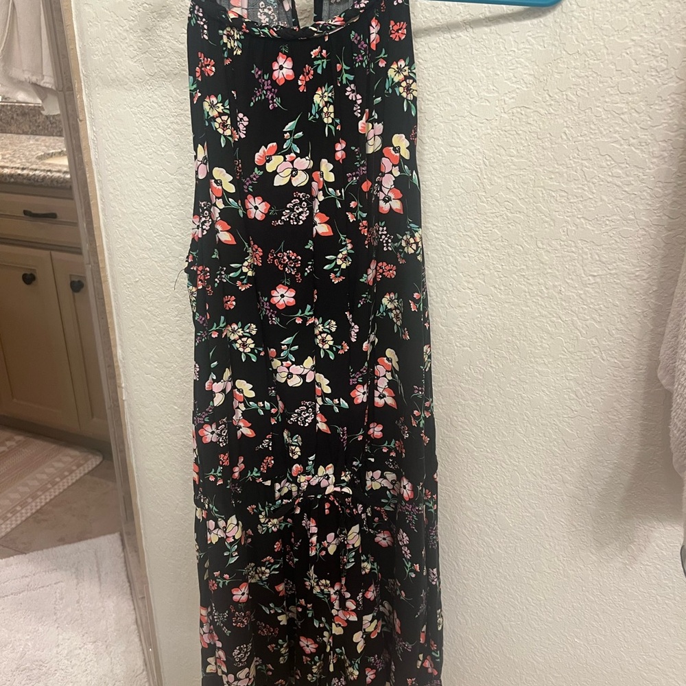 GAP Black Floral Sundress with Pink & Green Accents